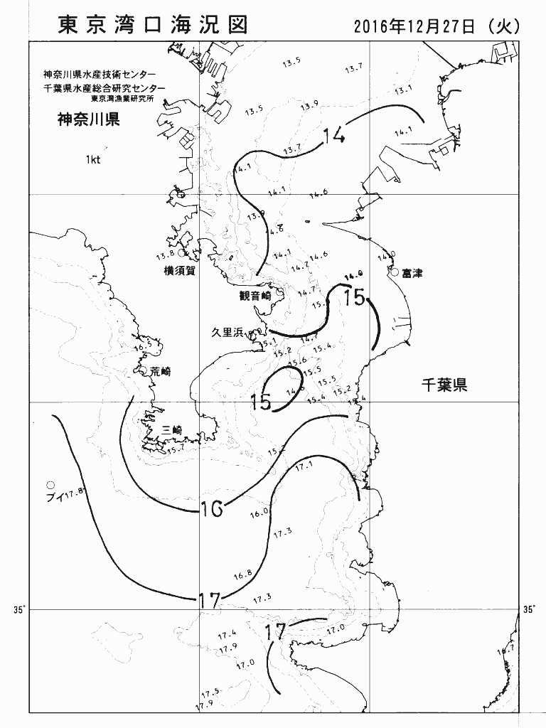 海況図, 東京湾口海況図 検索結果, (水温分布 等を図示)