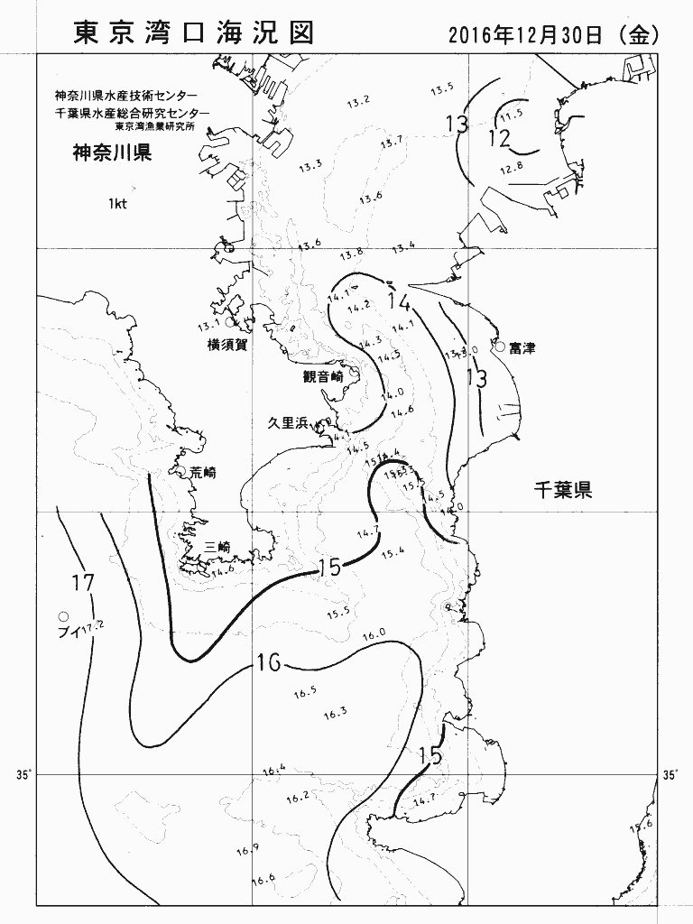 海況図, 東京湾口海況図 検索結果, (水温分布 等を図示)