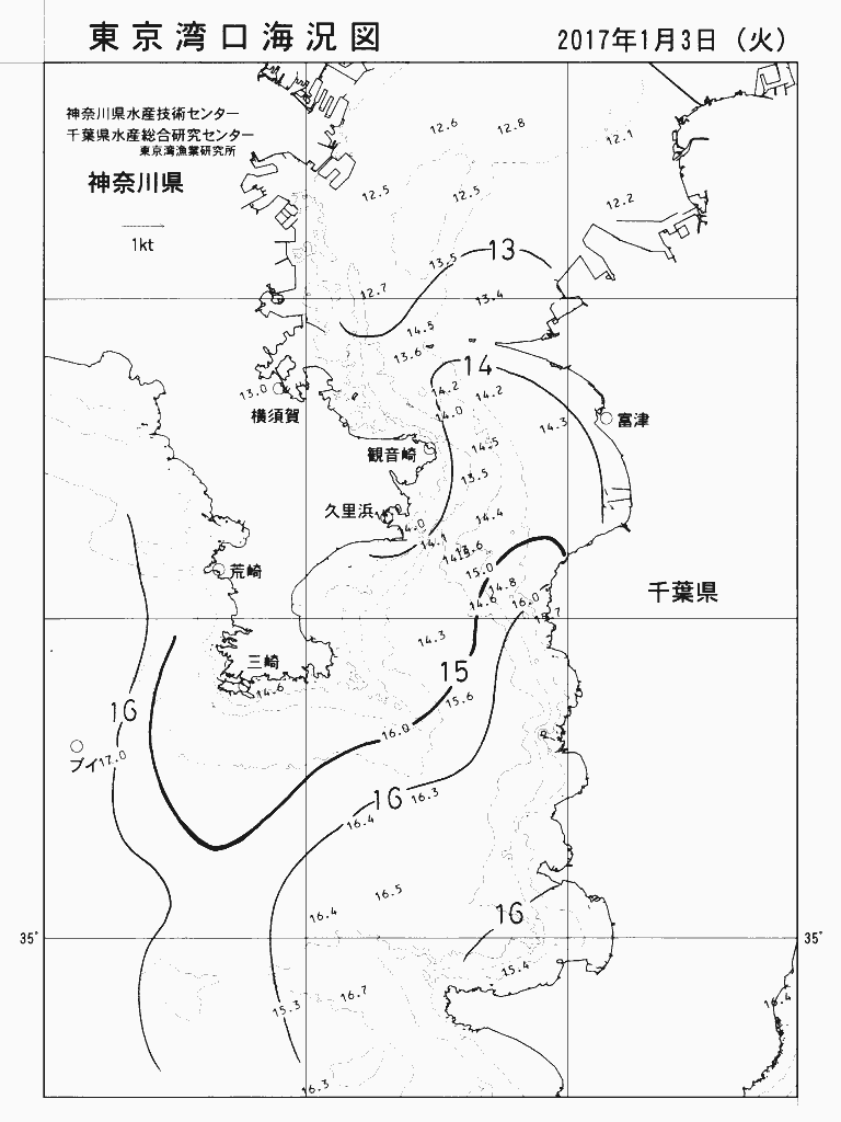 海況図, 東京湾口海況図 検索結果, (水温分布 等を図示)