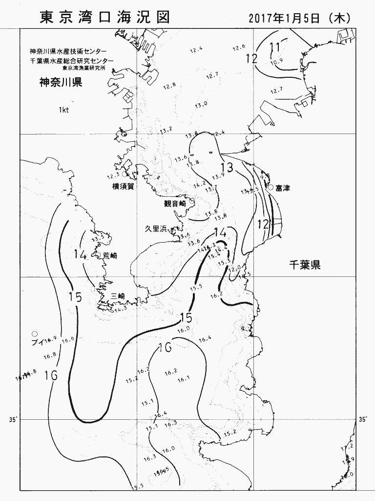 海況図, 東京湾口海況図 検索結果, (水温分布 等を図示)