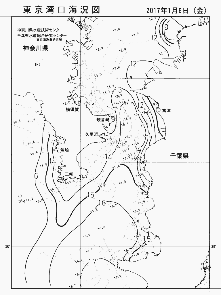 海況図, 東京湾口海況図 検索結果, (水温分布 等を図示)