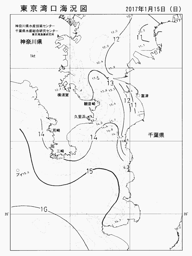 海況図, 東京湾口海況図 検索結果, (水温分布 等を図示)