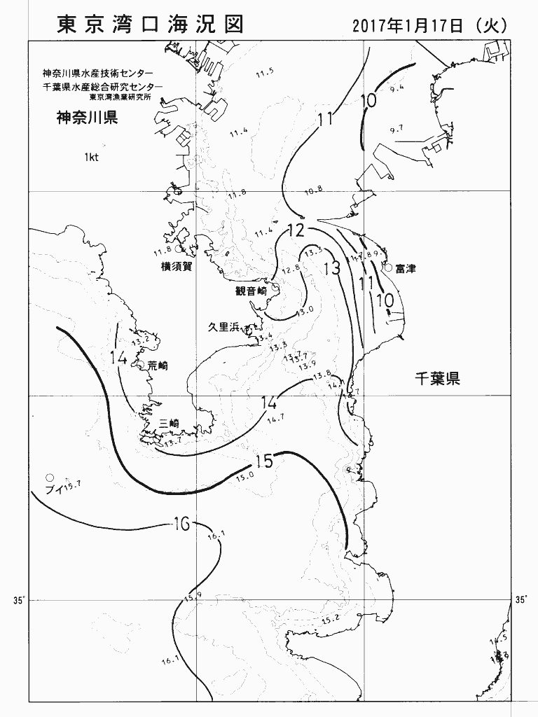 海況図, 東京湾口海況図 検索結果, (水温分布 等を図示)