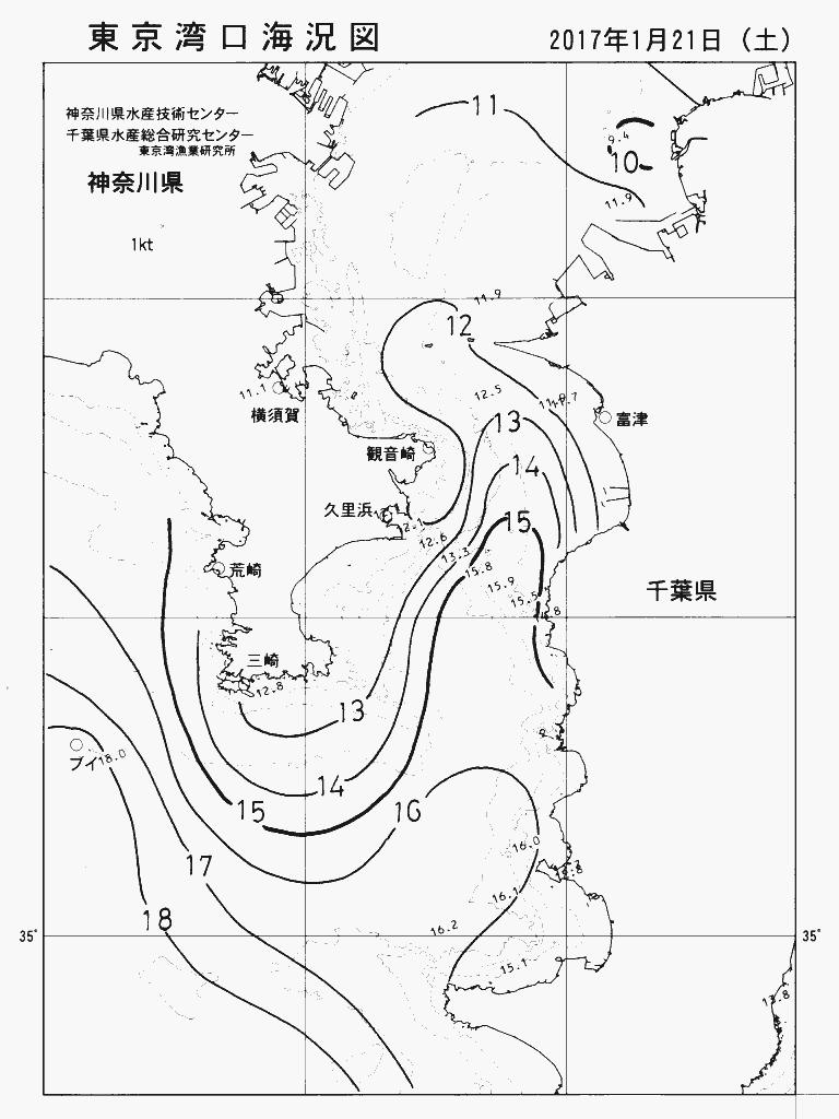 海況図, 東京湾口海況図 検索結果, (水温分布 等を図示)
