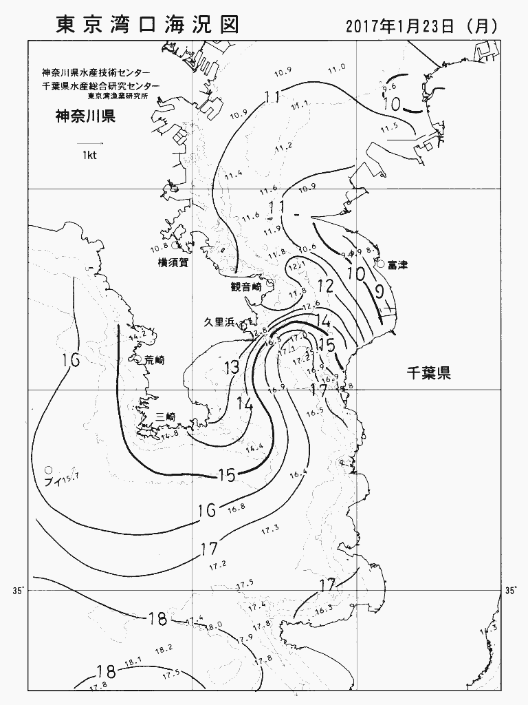 海況図, 東京湾口海況図 検索結果, (水温分布 等を図示)