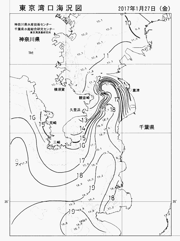 海況図, 東京湾口海況図 検索結果, (水温分布 等を図示)