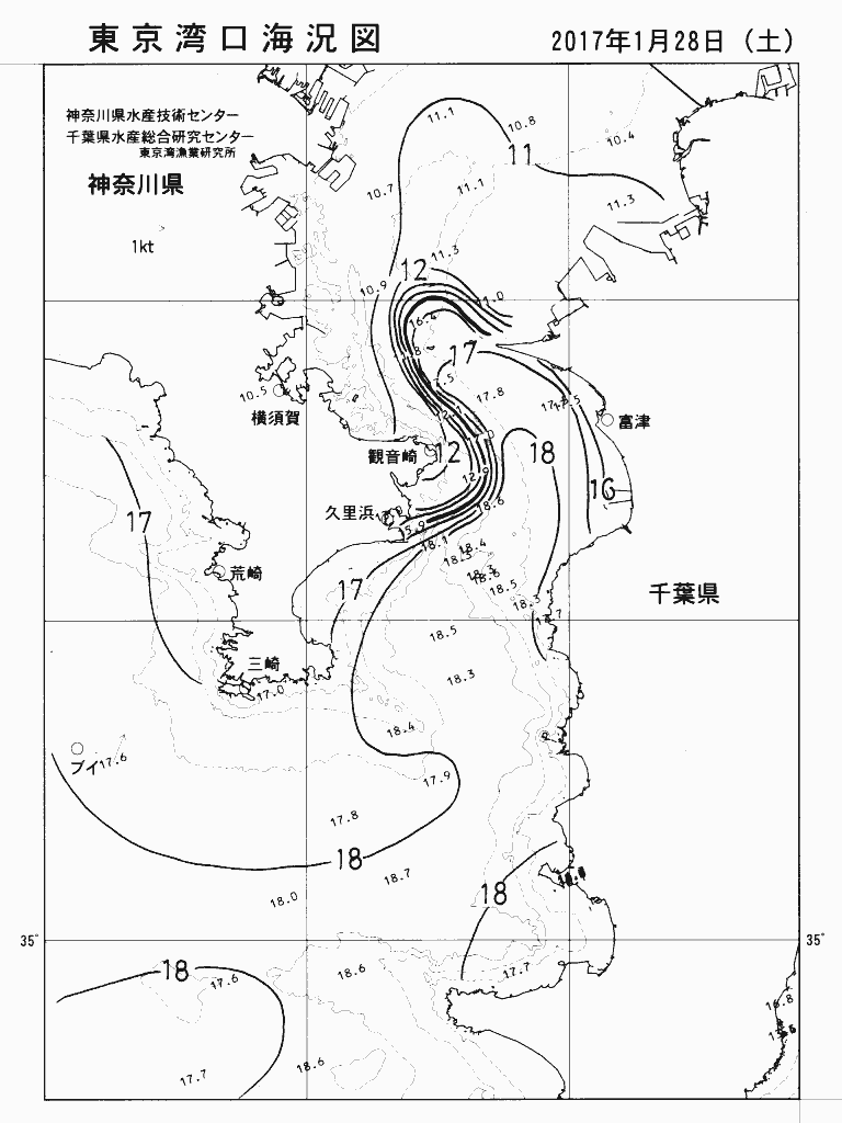 海況図, 東京湾口海況図 検索結果, (水温分布 等を図示)
