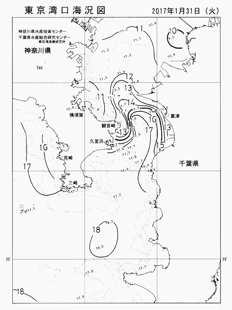 海況図, 東京湾口海況図 検索結果, (水温分布 等を図示)