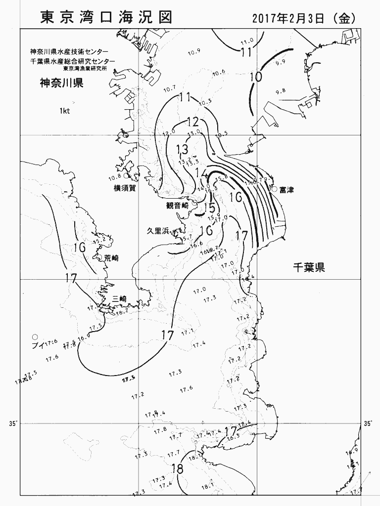 海況図, 東京湾口海況図 検索結果, (水温分布 等を図示)