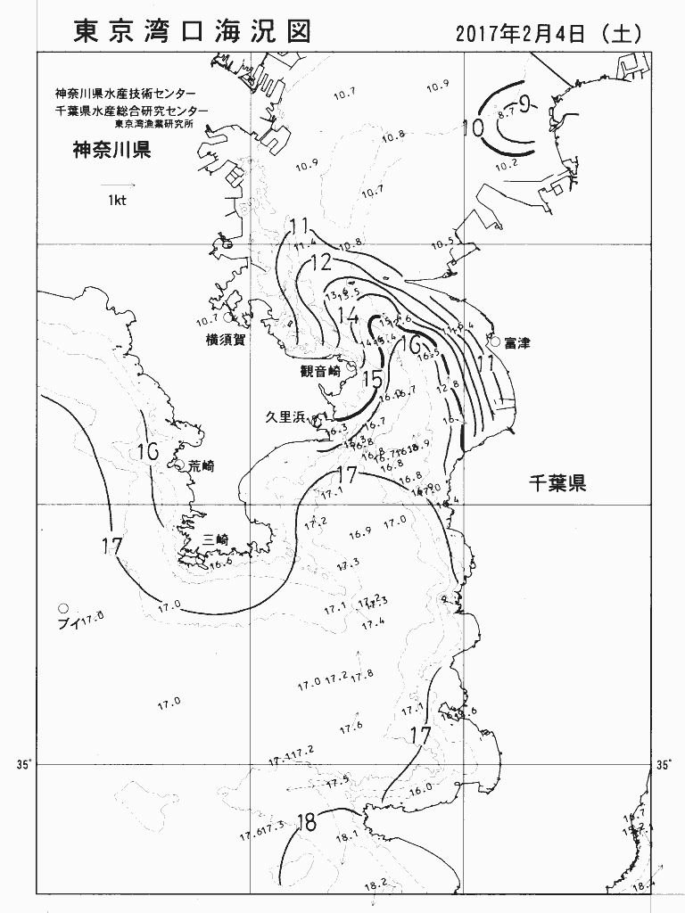 海況図, 東京湾口海況図 検索結果, (水温分布 等を図示)