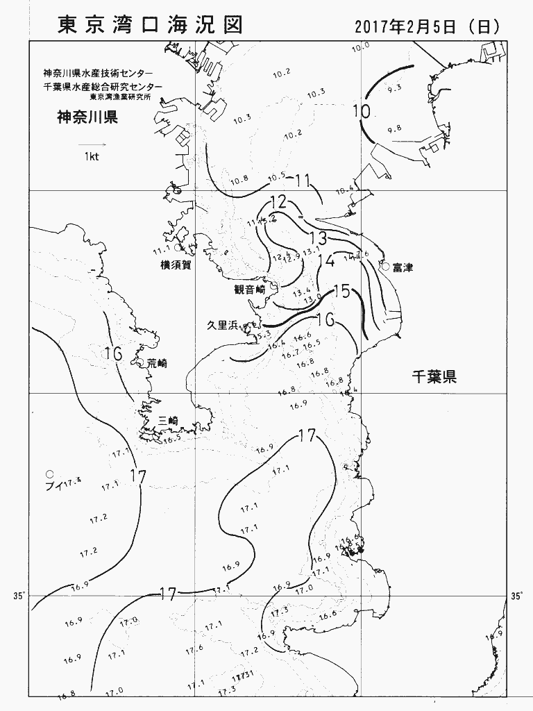 海況図, 東京湾口海況図 検索結果, (水温分布 等を図示)