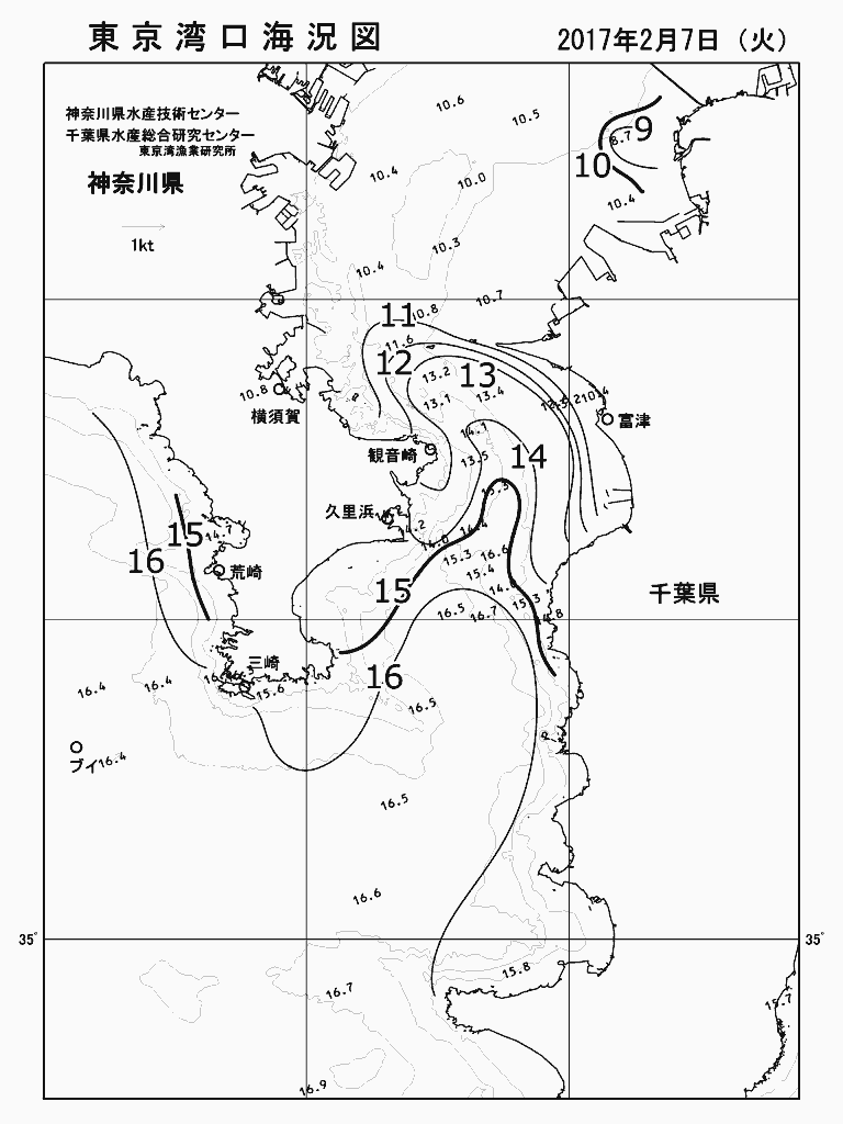 海況図, 東京湾口海況図 検索結果, (水温分布 等を図示)