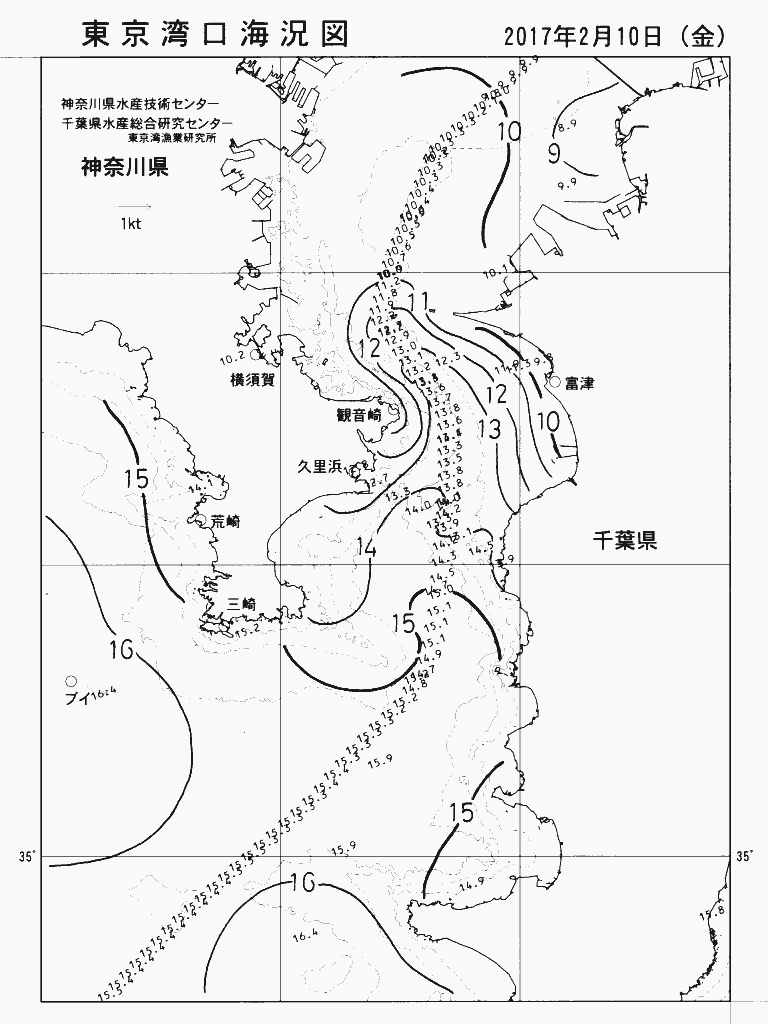 海況図, 東京湾口海況図 検索結果, (水温分布 等を図示)