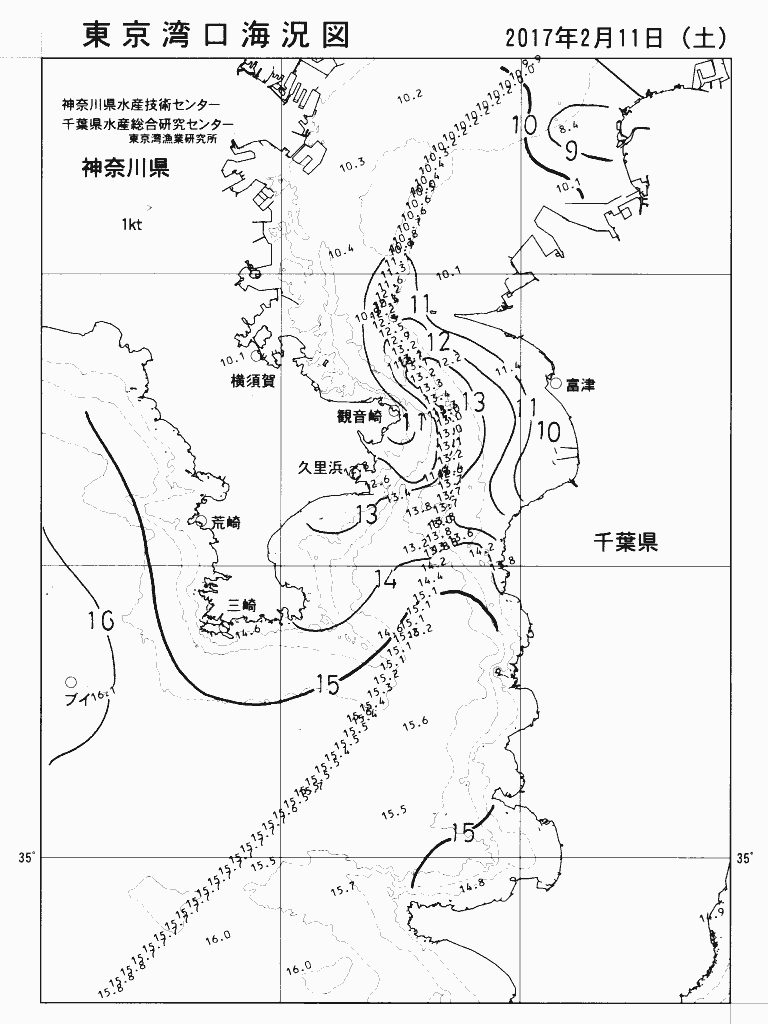 海況図, 東京湾口海況図 検索結果, (水温分布 等を図示)