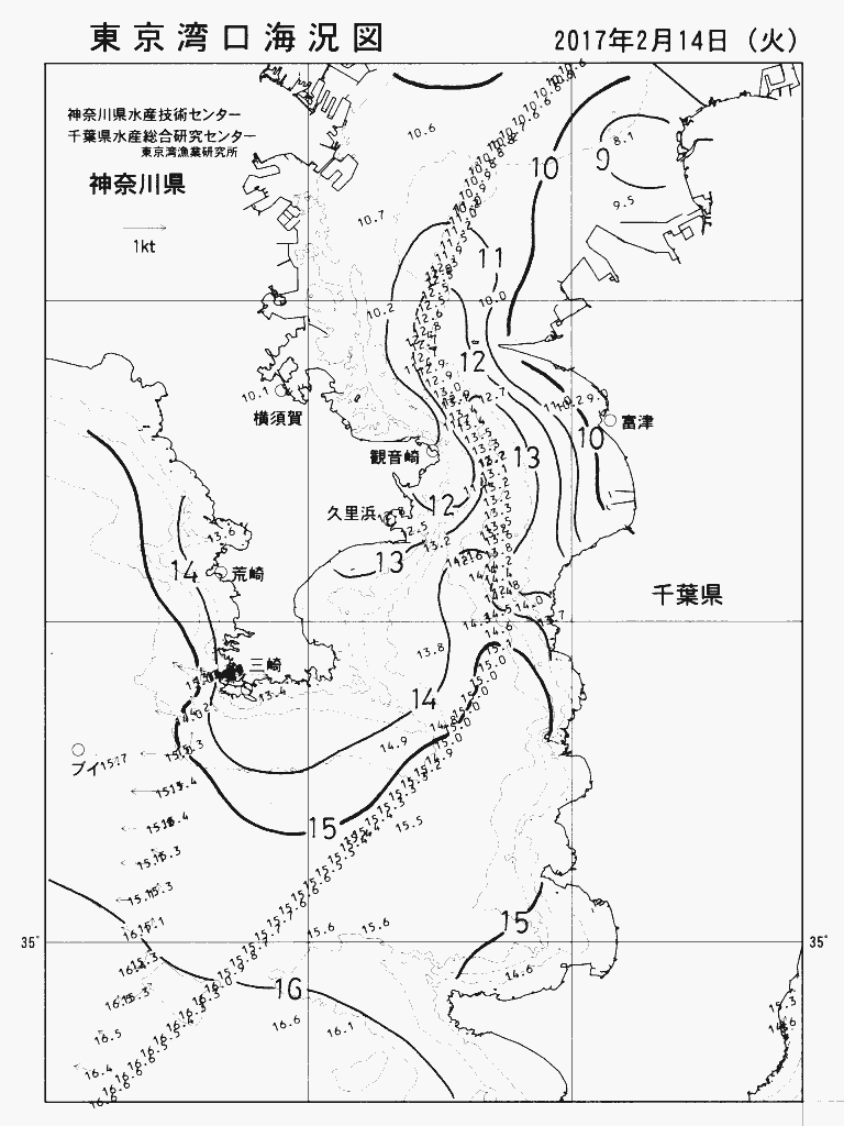 海況図, 東京湾口海況図 検索結果, (水温分布 等を図示)
