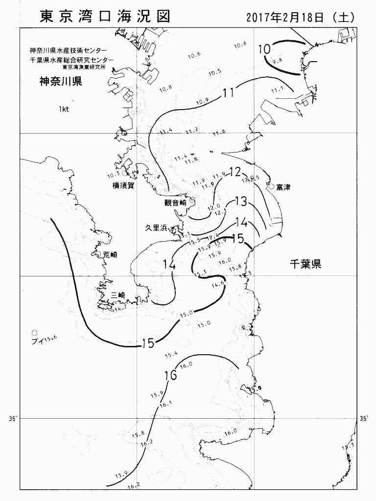 海況図, 東京湾口海況図 検索結果, (水温分布 等を図示)