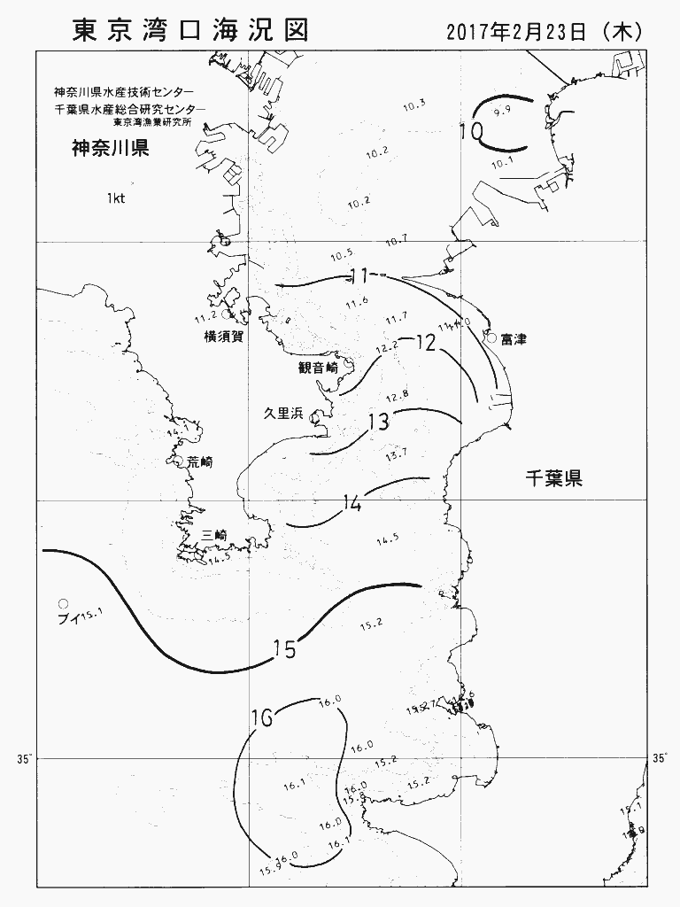海況図, 東京湾口海況図 検索結果, (水温分布 等を図示)