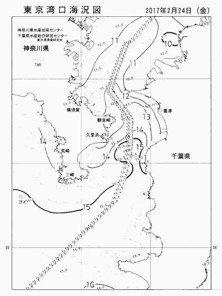 海況図, 東京湾口海況図 検索結果, (水温分布 等を図示)