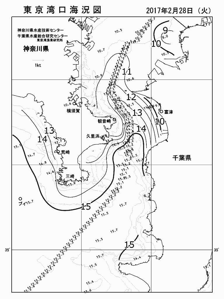 海況図, 東京湾口海況図 検索結果, (水温分布 等を図示)