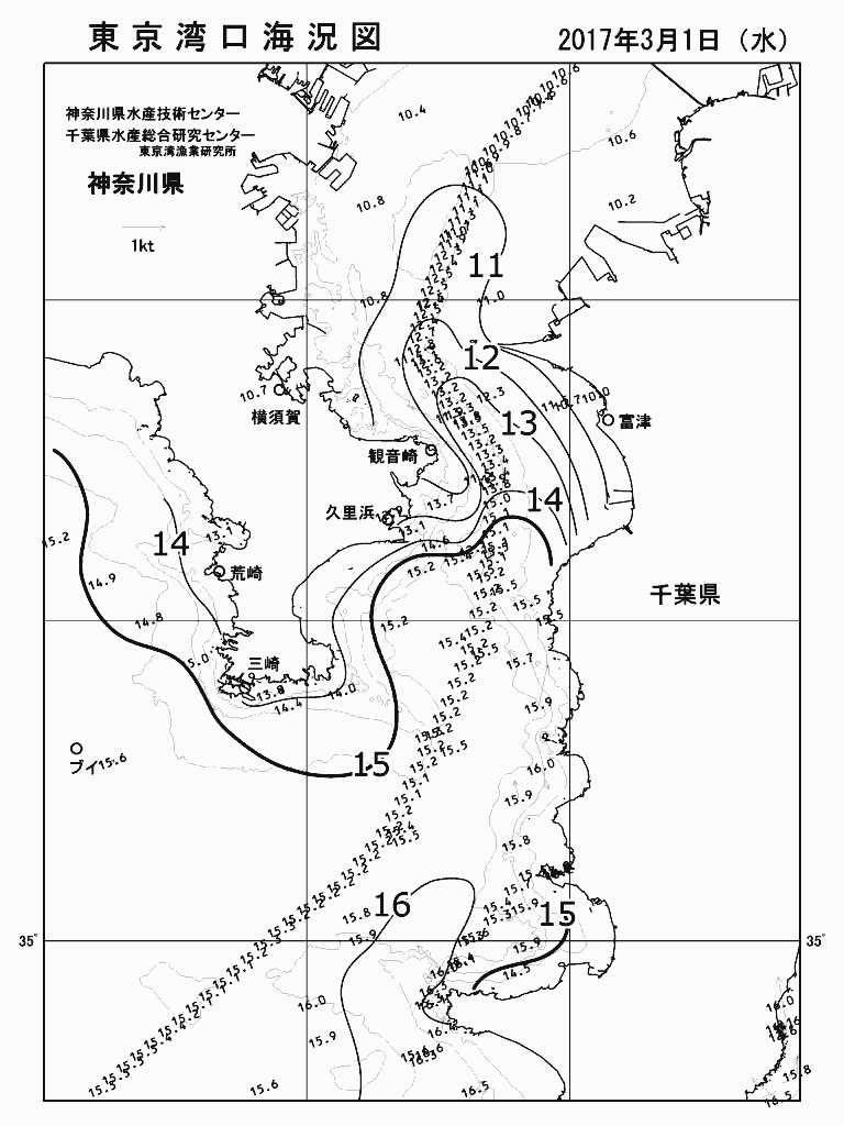 海況図, 東京湾口海況図 検索結果, (水温分布 等を図示)