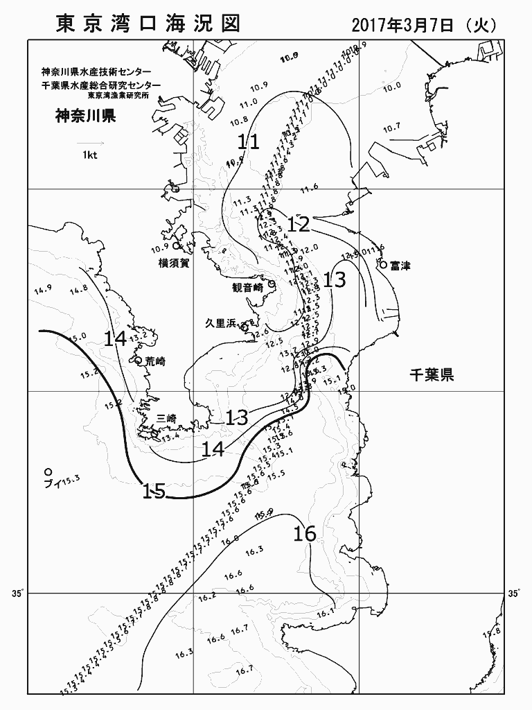海況図, 東京湾口海況図 検索結果, (水温分布 等を図示)