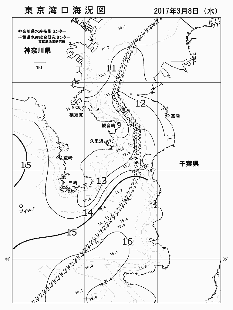 海況図, 東京湾口海況図 検索結果, (水温分布 等を図示)