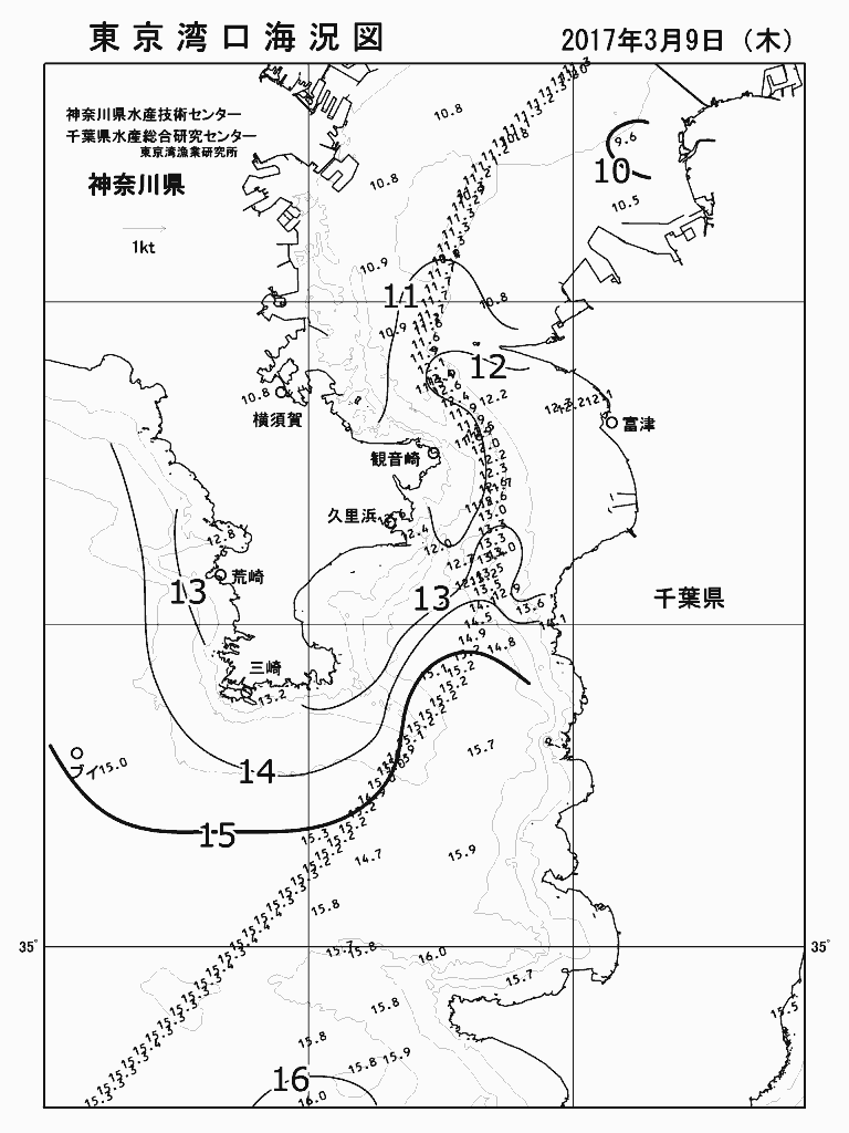 海況図, 東京湾口海況図 検索結果, (水温分布 等を図示)