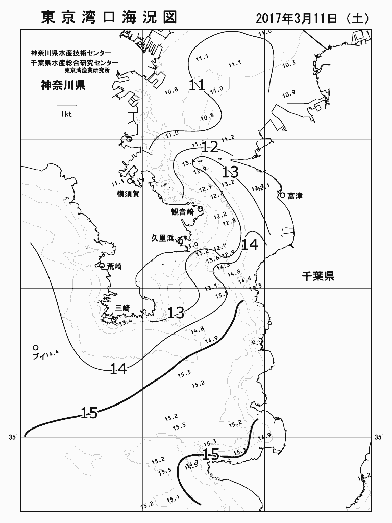 海況図, 東京湾口海況図 検索結果, (水温分布 等を図示)