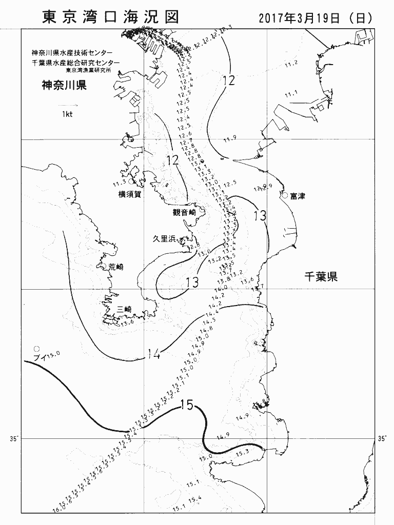 海況図, 東京湾口海況図 検索結果, (水温分布 等を図示)