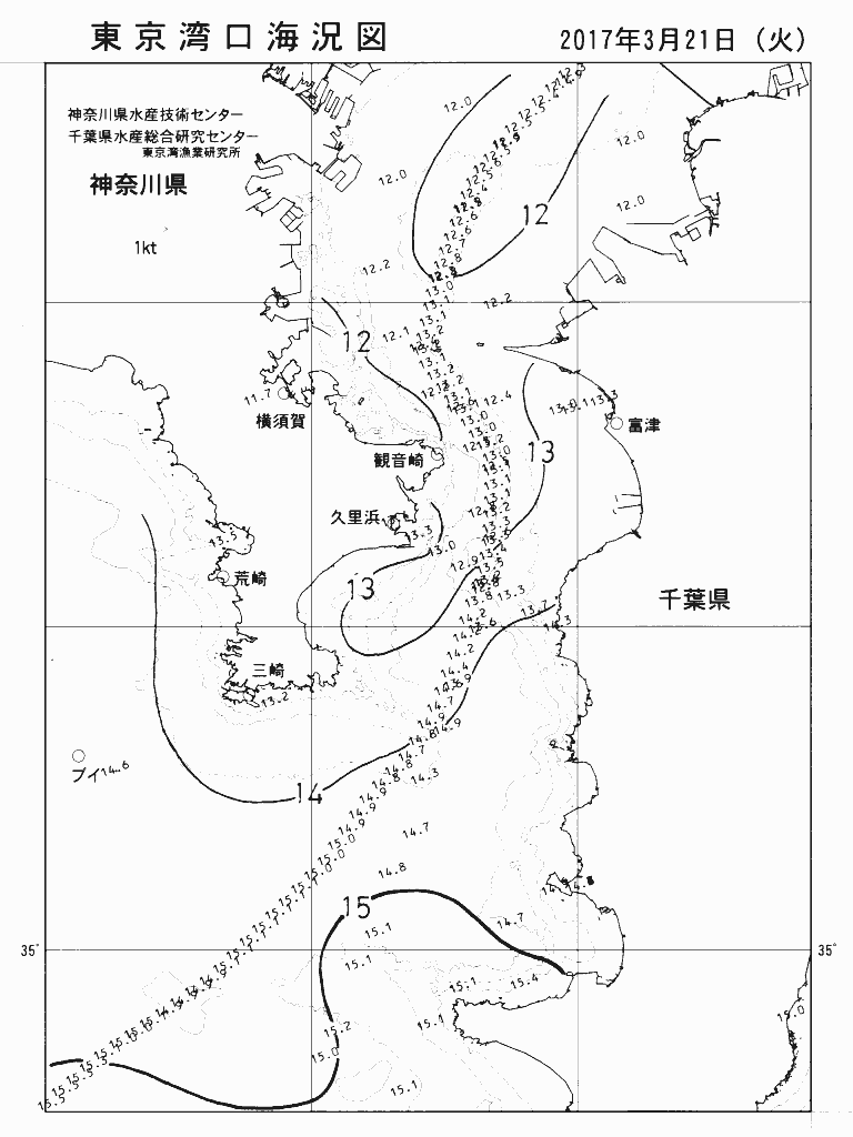 海況図, 東京湾口海況図 検索結果, (水温分布 等を図示)