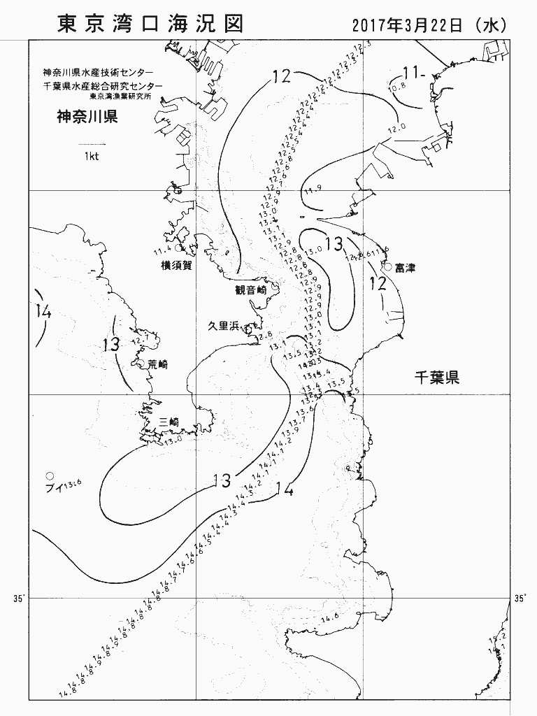 海況図, 東京湾口海況図 検索結果, (水温分布 等を図示)