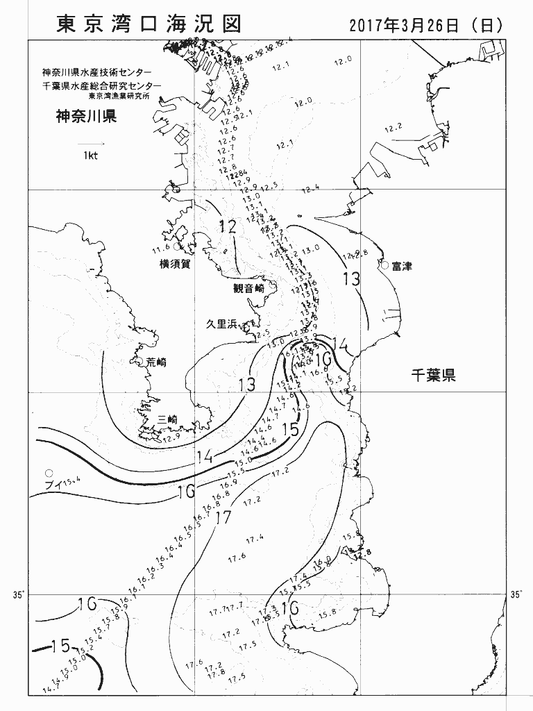 海況図, 東京湾口海況図 検索結果, (水温分布 等を図示)