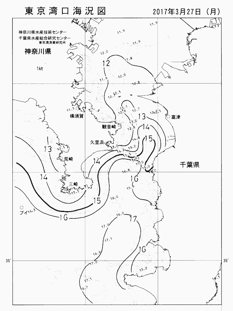 海況図, 東京湾口海況図 検索結果, (水温分布 等を図示)