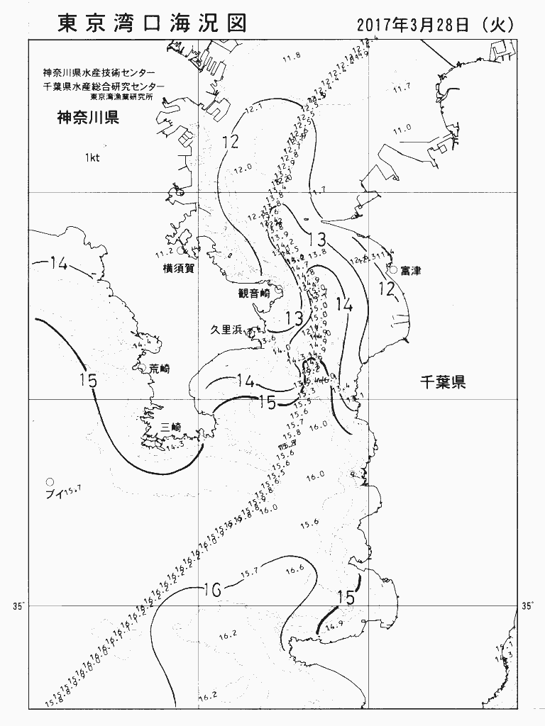 海況図, 東京湾口海況図 検索結果, (水温分布 等を図示)