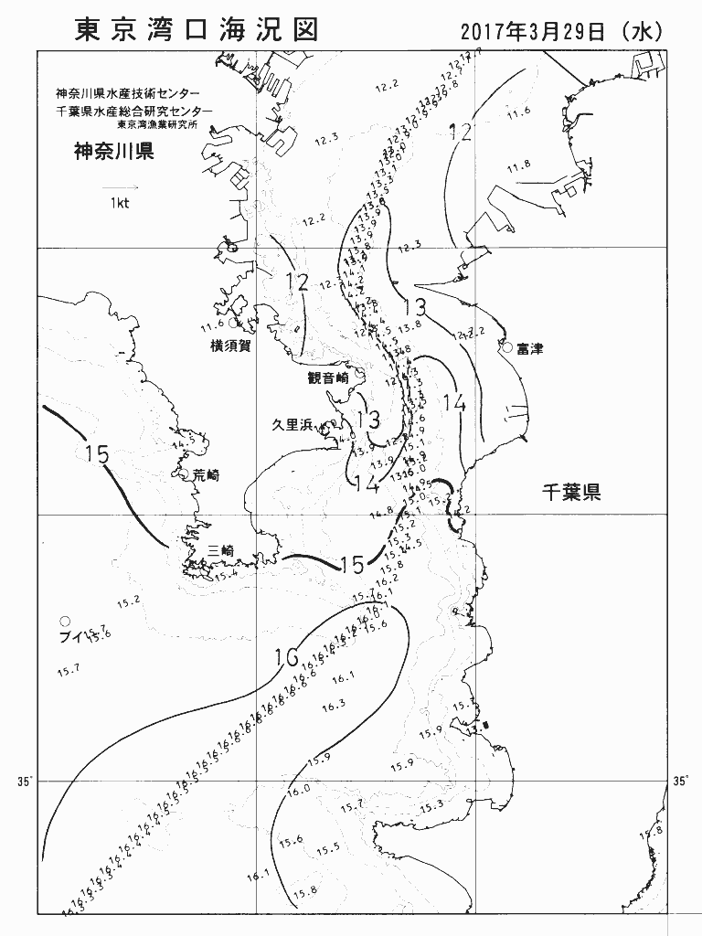 海況図, 東京湾口海況図 検索結果, (水温分布 等を図示)