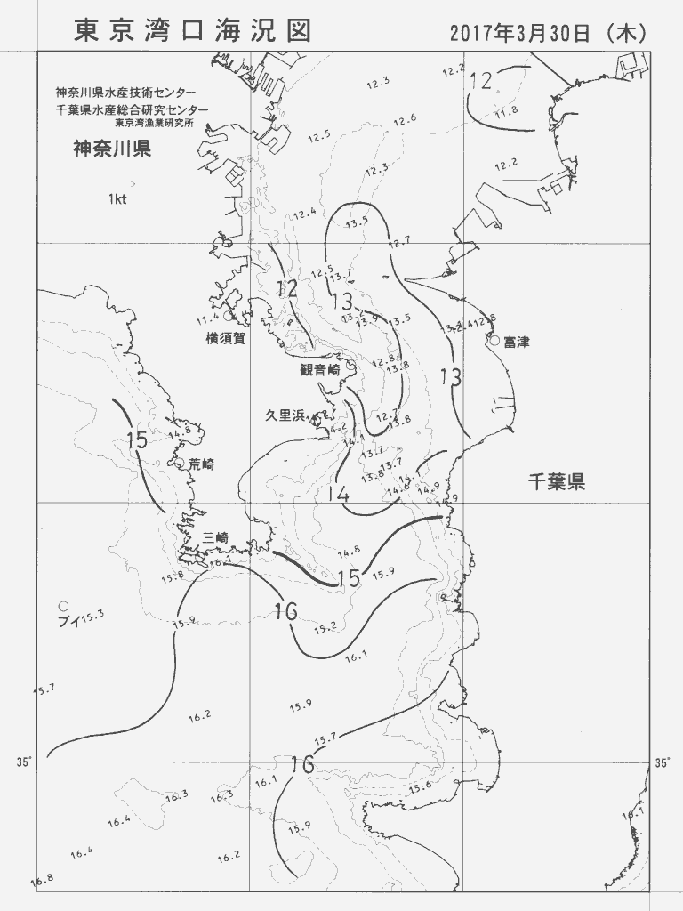 海況図, 東京湾口海況図 検索結果, (水温分布 等を図示)