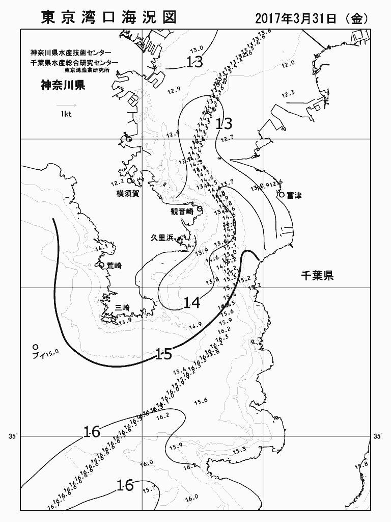海況図, 東京湾口海況図 検索結果, (水温分布 等を図示)