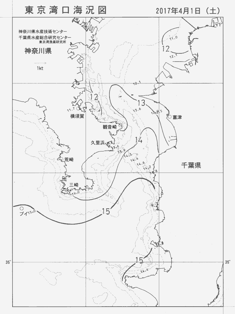 海況図, 東京湾口海況図 検索結果, (水温分布 等を図示)
