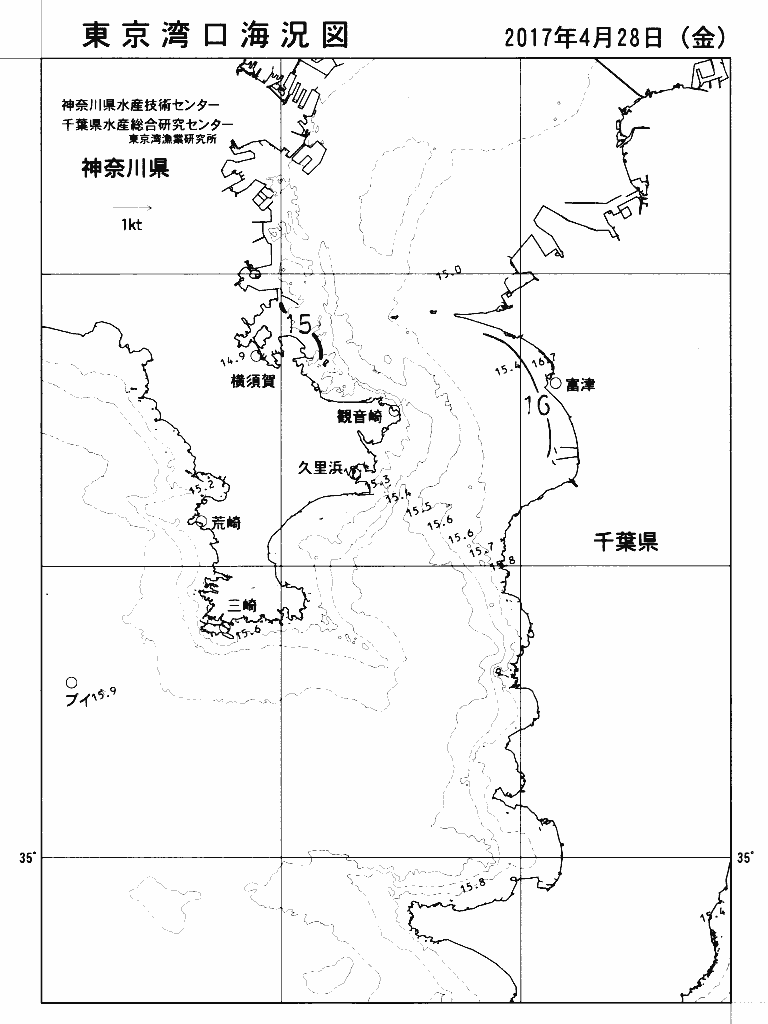 海況図, 東京湾口海況図 検索結果, (水温分布 等を図示)
