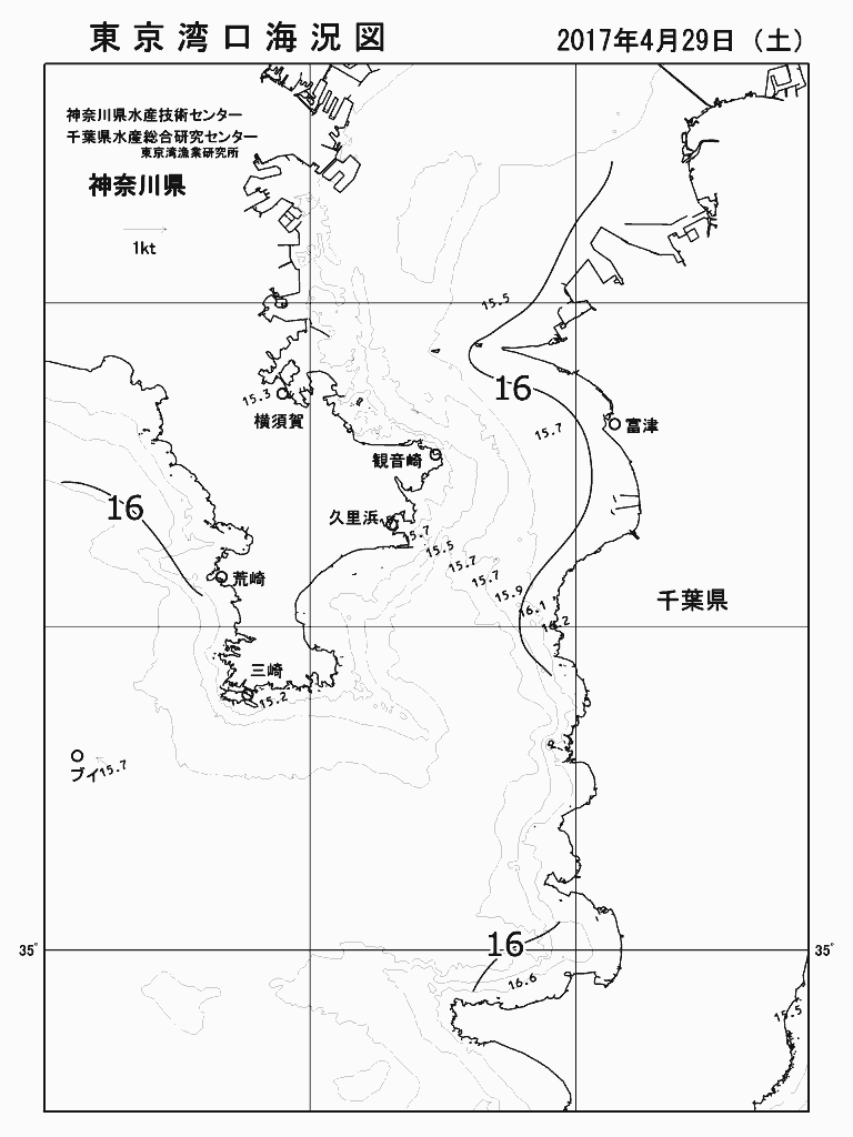 海況図, 東京湾口海況図 検索結果, (水温分布 等を図示)