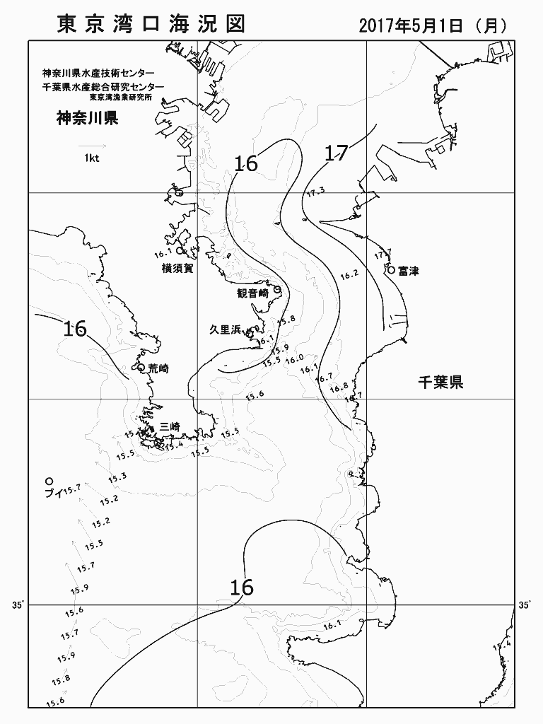 海況図, 東京湾口海況図 検索結果, (水温分布 等を図示)