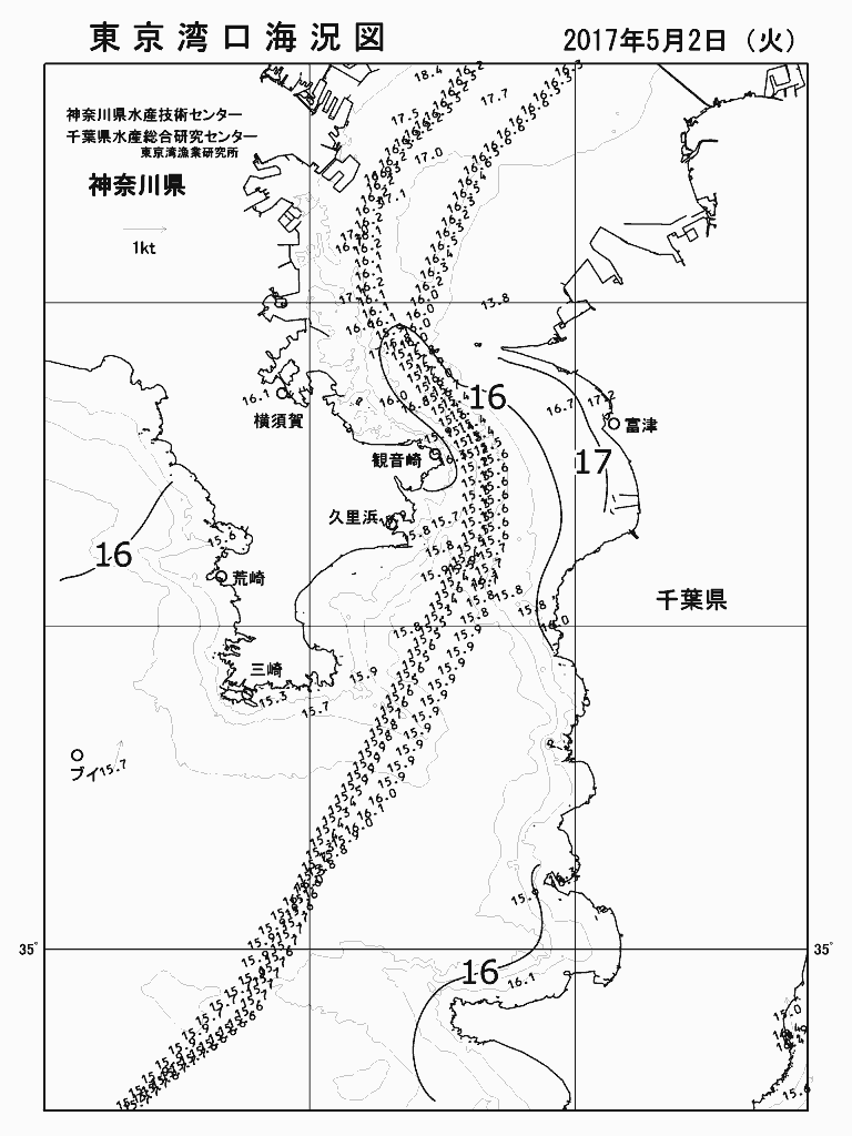 海況図, 東京湾口海況図 検索結果, (水温分布 等を図示)