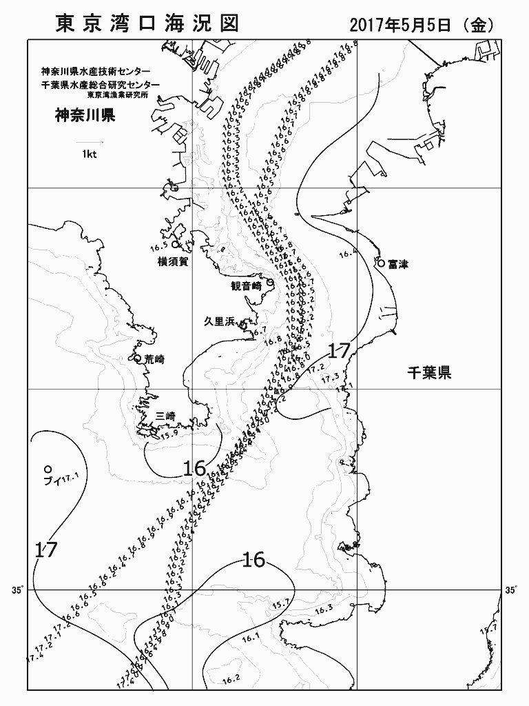 海況図, 東京湾口海況図 検索結果, (水温分布 等を図示)