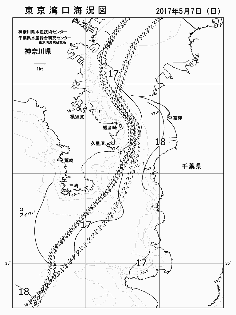 海況図, 東京湾口海況図 検索結果, (水温分布 等を図示)