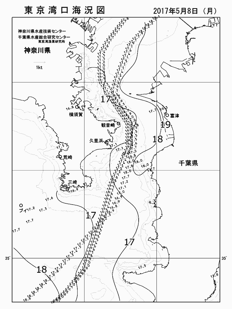 海況図, 東京湾口海況図 検索結果, (水温分布 等を図示)