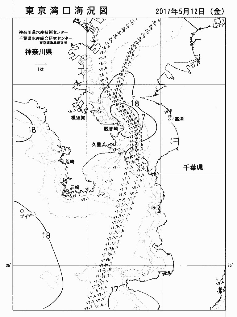 海況図, 東京湾口海況図 検索結果, (水温分布 等を図示)