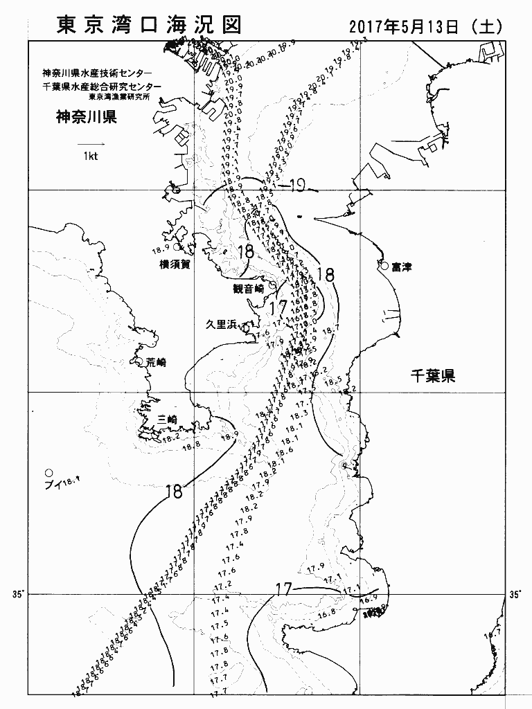 海況図, 東京湾口海況図 検索結果, (水温分布 等を図示)
