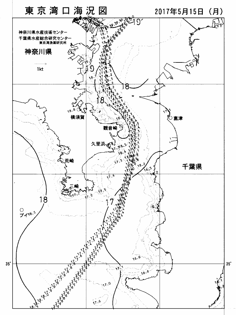 海況図, 東京湾口海況図 検索結果, (水温分布 等を図示)