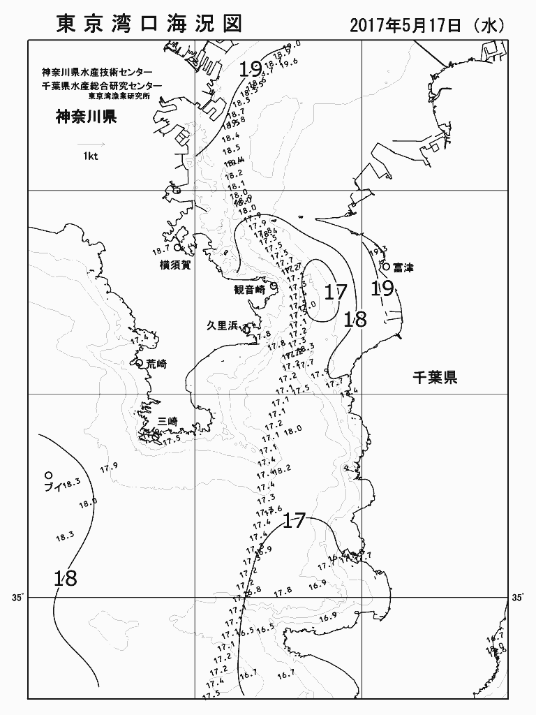 海況図, 東京湾口海況図 検索結果, (水温分布 等を図示)