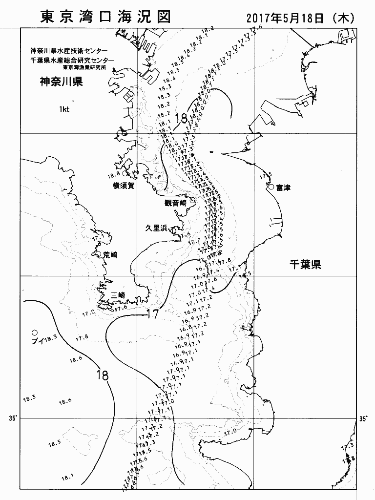 海況図, 東京湾口海況図 検索結果, (水温分布 等を図示)